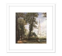 John Constable Salisbury Cathedral From The Bishops Garden 8X8 Inch Square Wooden Framed Wall Art Print Picture with Mount Artery8 White One Size
