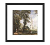 John Constable Salisbury Cathedral From The Bishops Garden 8X8 Inch Square Wooden Framed Wall Art Print Picture with Mount Artery8 Black One Size