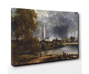 John Constable Salisbury Cathedral from The Meadows Canvas Print | Gallery Wrapped 30mm Frame Wall Art | 30x20 inches | Ready to Hang | Modern Cityscape Picture | Living Room Bedroom Lounge Office