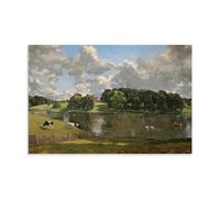 John Constable Wivenhoe Park Print - Romantic Landscape Wall Art Depicting Rural Lake, Grazing Cows And Boating Scene for Interior Decoration Unframe 16x24inch(40x60cm)