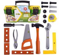 John Deere 18 Piece Deluxe Tool Box - Construction Playset with Tape Measure and More Tools