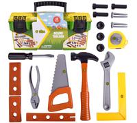 John Deere 18 Piece Deluxe Tool Box Construction Playset with Tape Measure and Tools Interactive Building Toys Preschool Toys for Boys and Girl