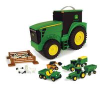 John Deere 35747 Durable Vehicle Toy Set for Kids with Tractor Shaped Portable Carry Case, Black, Green, Yellow, One Size
