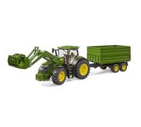 John Deere 7R 350 Tractor with Front Loader and Tandem Tipping Trailer - 1:16 Scale Farm Vehicle Set with Movable Loader, Tilting Trailer, Compatible with Bruder Figures & bWorld Accessories | Ages 3+