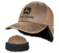 John Deere Brown Oiled Cotton Twill Sherpa Lined Flap Cap Hat