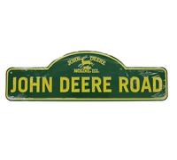 John Deere Metal Sign - 18" x 5.5" - John Deere Road Tin Sign with Moline Logo, Green and Yellow