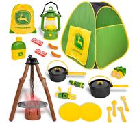 John Deere Pop-Up Camping Tent, 18 Piece Set Includes Canteen, Plates, Utensils, Play Food, Pots, Binoculars, Lantern, and Flashlight, Indoor and Outd
