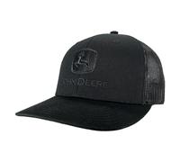 John Deere Solid Black 6-Panel Adjustable Meshback Snapback Hat with Embroidered Logo, Black, One Size