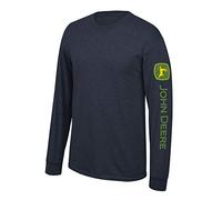 John Deere Solid Long Sleeve Tee with Logo on Sleeve, Navy- Large