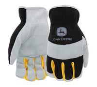 John Deere West Chester JD86020-L Split Cowhide Palm Gloves - Yellow/Grey/Black, Large Spandex Back Gloves with Shirred Elastic Wrists