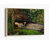 John Everett Millais Ophelia Canvas Floater Frame Print Picture Art - Light Oak Frame 36 inch wide x 24 inch high