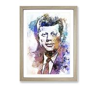 John F Kennedy Jfk In Abstract Modern Art Framed Print | A3 Oak Framed Wall Art | Ready to Hang | Abstract Fantasy Picture | Living Room Bedroom Lounge Office