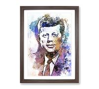 John F Kennedy Jfk In Abstract Modern Art Framed Wall Art Print, Ready to Hang Picture for Living Room Bedroom Home Office Décor, Walnut A4 (34 x 25 cm)