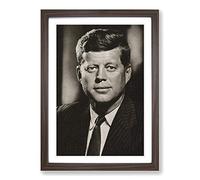 John F Kennedy JFK President Framed Print | A2 Walnut Framed Wall Art | Ready to Hang | Modern Nature Picture | Living Room Bedroom Lounge Office