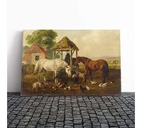 John Frederick Herring Horses in The Paddock Canvas Print | Gallery Wrapped 30mm Frame Wall Art | 24x16 inches | Ready to Hang | Modern Animals Picture | Living Room Bedroom Lounge Office