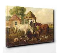 John Frederick Herring Horses in The Paddock Canvas Print | Gallery Wrapped 30mm Frame Wall Art | 30x20 inches | Ready to Hang | Modern Animals Picture | Living Room Bedroom Lounge Office