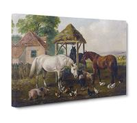 John Frederick Herring Horses in the Paddock Canvas Print | Gallery Wrapped 30mm Frame Wall Art | 30x20 inches | Ready to Hang | Classic Animals Picture | Living Room Bedroom Lounge Office