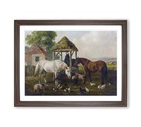 John Frederick Herring Horses in the Paddock Classic Painting Framed Print | A2 Walnut Framed Wall Art | Ready to Hang | Classic Animal Picture | Living Room Bedroom Lounge Office