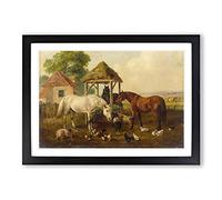 John Frederick Herring Horses in The Paddock Framed Print | A2 Oak Framed Wall Art | Ready to Hang | Modern Animal Picture | Living Room Bedroom Lounge Office