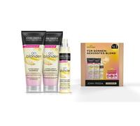 John Frieda Go Blonder Advantage Set for Blonde Hair - Shampoo, Conditioner, Whitening Spray & MegRhythm Eye Mask - Brightens Gradually - Also for Colour Treated Hair, 600 ml