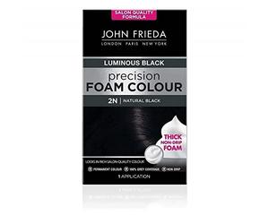 John Frieda Precision Foam Colour 2N, Luminous Natural Black, Salon-Finish Permanent Black Hair Dye, Black Hair Colour, 100% Grey Coverage