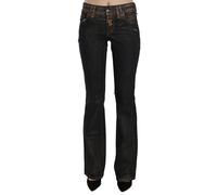 John Galliano Women's Black Washed Mid Waist Flared Denim Pants Cotton | Size: 6 John Galliano Black 6
