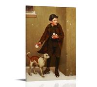 John George Brown-Boy Holding A Snowball Wall Art Posters Home Decor Wall Art Hanging Picture Print Bedroom Decorative Paintings Room Aesthetic 24x36inch(60x90cm)