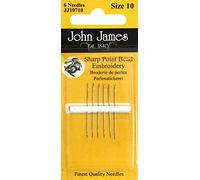 John James Embroidery Needles SZ SHRT, Stainless Steel, Size 10 Short 6/Pkg, One Size