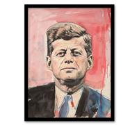 John Kennedy JFK USA President Watercolour Framed Art Print Artery8 Red W12 inch x H16 inch