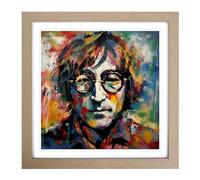 John Lennon Abstract Expressionism Framed Print | 18x18 Inch Oak Framed Wall Art | Ready to Hang | Eclectic Historical Picture | Living Room Bedroom Lounge Office