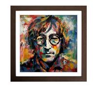 John Lennon Abstract Expressionism Framed Print | 18x18 Inch Walnut Framed Wall Art | Ready to Hang | Eclectic Historical Picture | Living Room Bedroom Lounge Office