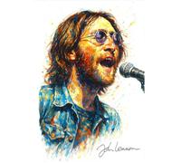 John Lennon Autographed Splash Art Watercolour Print (A3 PRINT ONLY)