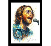 John Lennon Autographed Splash Art Watercolour Print (A4 FRAMED)