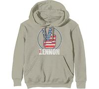 John Lennon Hoodie Peace Fingers US Flag Logo Official Unisex Sand Pullover L