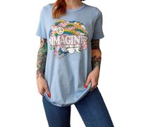 John Lennon Women's Rainbows, Love & Peace Cotton T-Shirt in Light Blue | Size: Medium John Lennon Light Blue M