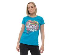 John Lennon Women's Rainbows, Love & Peace T-Shirt, Blue (Blue Blue), 8 (Size:Small)