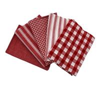 John Louden Homespun 100% Cotton Fabric Fat Quarter Bundle - 5pcs (45.7x53.3cm) - Stripes & Checks in Red - Quilting, Sewing, Patchwork, Crafts