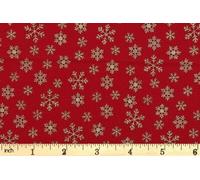 John Louden Metallic Christmas Snowflakes - Red with Gold 110cm Wide 100% Cotton Fabric for Quilting, Sewing, Crafts, Dressmaking
