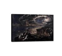 John Martin " The fall of Babylon " Canvas Oil Painting Aesthetics Art Poster Decor Backdrop Picture Home Living Room Decoration 30x20cm(12x8in) Black Framed