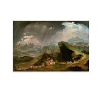 John Martin's Joshua Commanding The Sun to Stand Still upon Gibeon, Romanticism Style Wall Art with Biblical Narrative, Stormy Sky And Mountain City Elements Unframe 16x24inch(40x60cm)