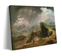 John Martin's Joshua Commanding The Sun to Stand Still upon Gibeon, Romanticism Style Wall Art with Biblical Narrative, Stormy Sky And Mountain City Elements Frame 12x18inch(30x45cm)