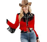 JOHN MOON Women Fringe Western Shirt Stretch Embroidered | 95% Polyester 5% Spandex, Floral Yoke Embroidery, Button Front Shacket Style, Country Concert Rodeo Cowgirl, Machine Washable