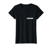 John Name Plain Small White Text Front Side Johnny Tag Value Graphic T-Shirt, Women, Black, S