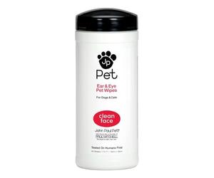 John Paul Pet Ear & Eye Pet Wipes for Dogs and Cats, 2 in 1, Safe, Clean Face, Infused with Aloe, pH Balanced, Cruelty Free, Paraben Free, Made in USA, Unscented, White, 7" x 7"
