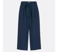 John Pleated Trousers with Wide Leg and Belted Waistband Midnight Blue