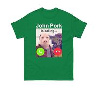 John Pork is Calling T-Shirt - Funny Pig Face John Pork Meme Answer Call Phone Shirt Humor Gift for Men Women Unisex Kids Adults Tee Top (Kelly Green, 3 Years)