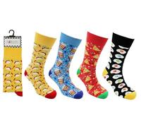 John Rider Mens 4 Pair Pack Jolly Dress Socks, Colorful Novelty Funny Casual Combed Cotton Crew Socks (UK, Numeric, 6, 11, Regular, Regular, Food)