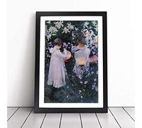 John Singer Sargent Carnation, Lily, Lily, Rose Framed Wall Art Picture Print - Canvas Painting - Modern Home Décor Poster - Ready to Hang for Living Room Bedroom Kitchen - Black A3 (36 x 48 cm)