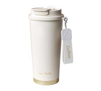 John Smith Travel Mug Insulated with Ceramic Coating, 16oz Stainless Steel Coffee Tumbler Spill-Proof Flip Lid Leak-Proof, Keeps Coffee Hot/Cold for Hours, Ideal for Office Commute Camping (White)