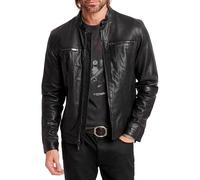 John Varvatos Men's Band Collar Leather Jacket, Black, Medium